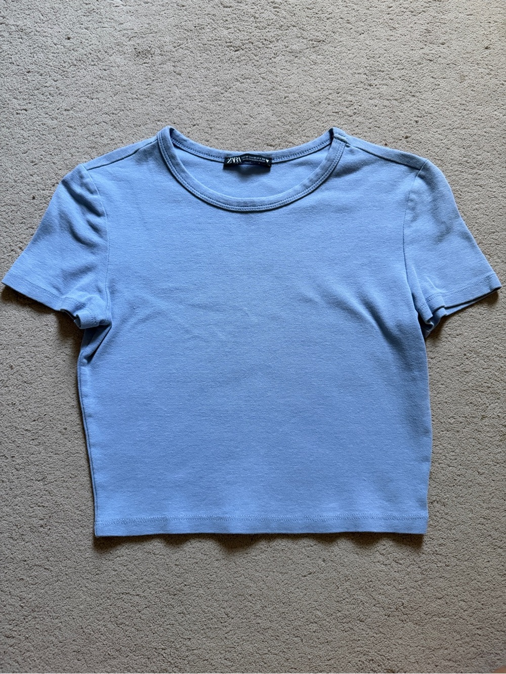 ZARA Light Blue Short Sleeve Crop Top